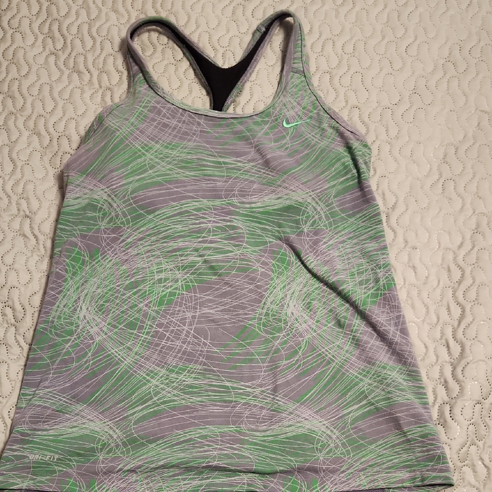 Nike Gray and Green Patterned Tank Top